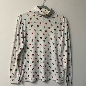 Vintage 1980s Carriage Court Sport Mock Neck Holiday Bear Snowman Christmas Top